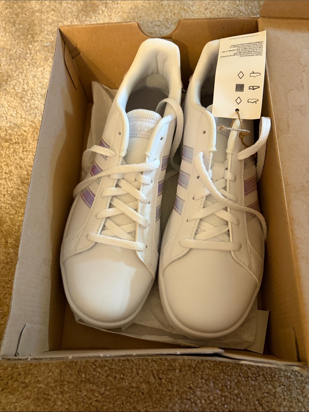 adidas White Women's Lace-Up Sneakers with Light Purple Stripes